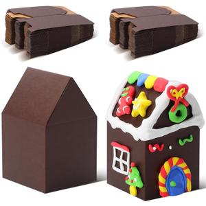 COTOPHER 100 Pack Christmas Gingerbread House Box Cardboard, 2.95x2.95x4.92 In House Shaped Boxes Kit DIY Crafts, Xmas Candy Houses for Christmas Party Supplies Decor Snack Packaging (Dark Brown)