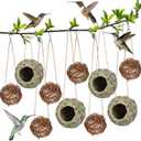Wesiti 10 Pcs Hanging Hummingbird Nest House for Outside Hand Woven Bird Nest Round Hummingbird Nesting House Hanging Bird Hut Hummingbirds Nesters for Garden Patio Lawn Indoor Home Decoration