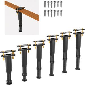 Replacement Bed Slats Support Leg Kit, Adjustable Height 6.5-11 Inch, Clamp-On No-Drill Installation, Rigid Plastic Support Legs with Wider Base for Queen King Beds/Slats/Furniture, 6 Pack
