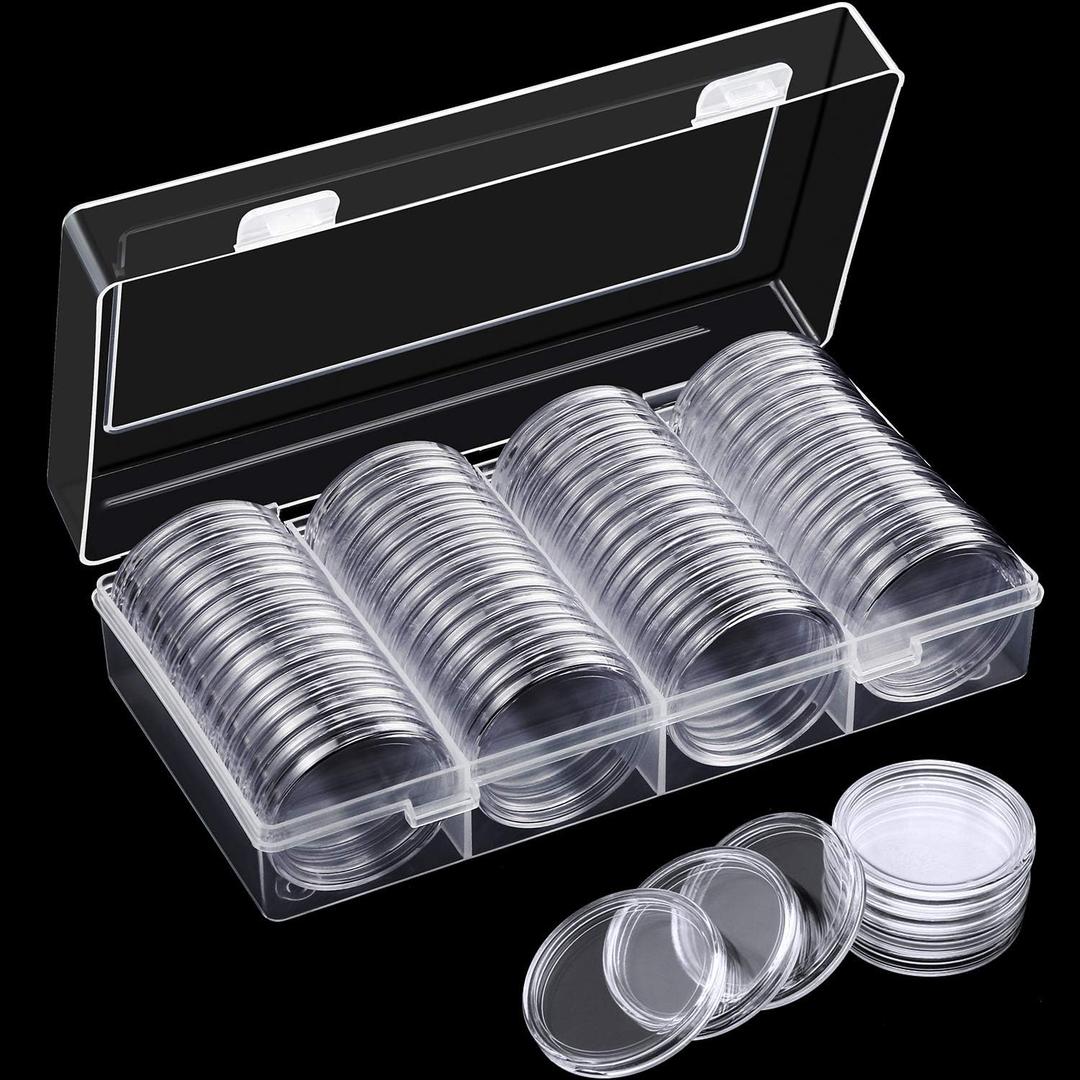 60 Pieces Silver Coin Case Holder for Collectors 40.6 mm Plastic Round Silver Coin Capsules Covers Storage Box for Collection Supplies