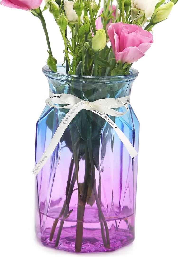OFFIDIX Flower Vase, Gradient Multicolor with Geometric Faceted Design Art Decorative Glass Vase for Wedding, Dinning, Bookshelf, Home Decoration or Gift