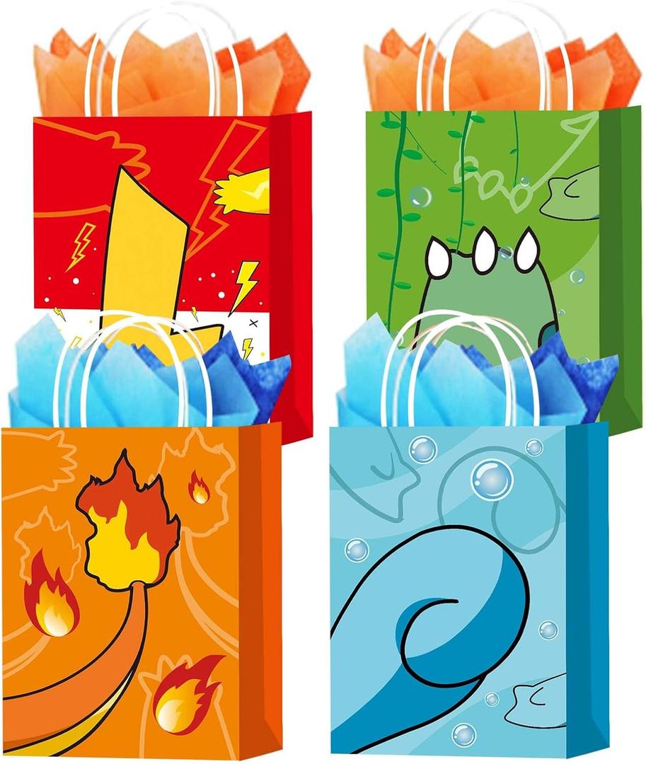 16pcs Cartoon Monster Birthday Party Bags Yellow Red Goodie Gift Bags for Kids Boys Girls Theme Birthday Party Supplies Decorations