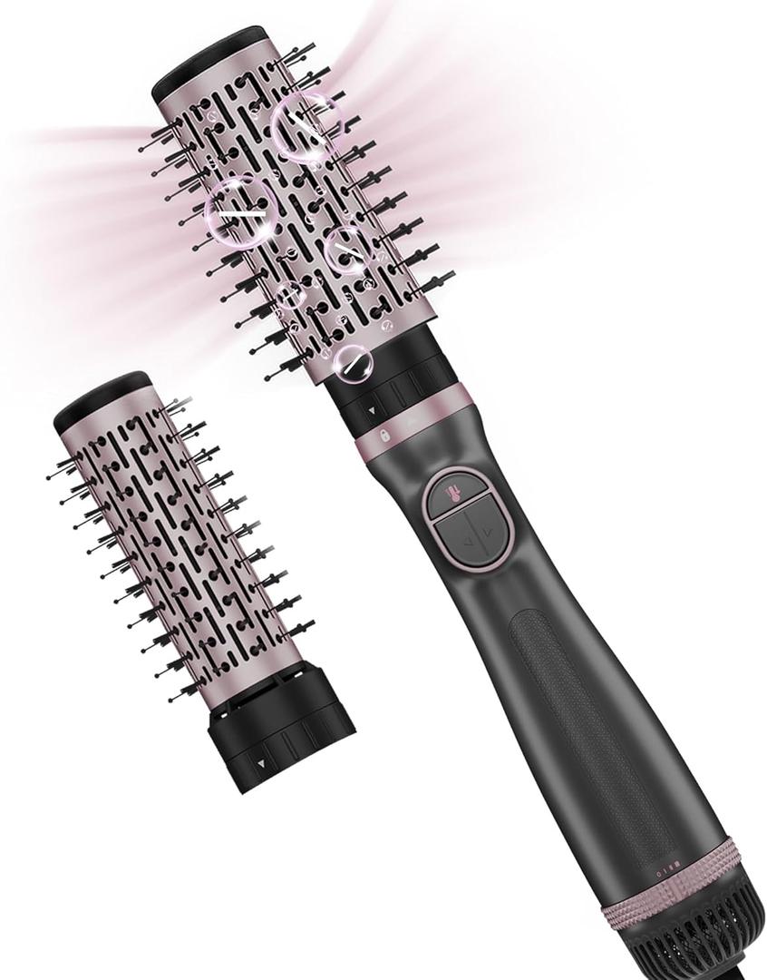 4-in-1 Rotating Hair Dryer Brush Spinning, 3 Setting Modes with Rapid Cooling Button, Hair Brush Blow Dryer with 2 Detachable Brush(1.5"& 2")