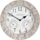 Presentime & Co Sandstone Outdoor Clock with Thermometer & Hygrometer as All in one Weather Station, 14", Coastal Sandstone Finish. Weather Thermometer, Outdoor Décor, Wall Décor.