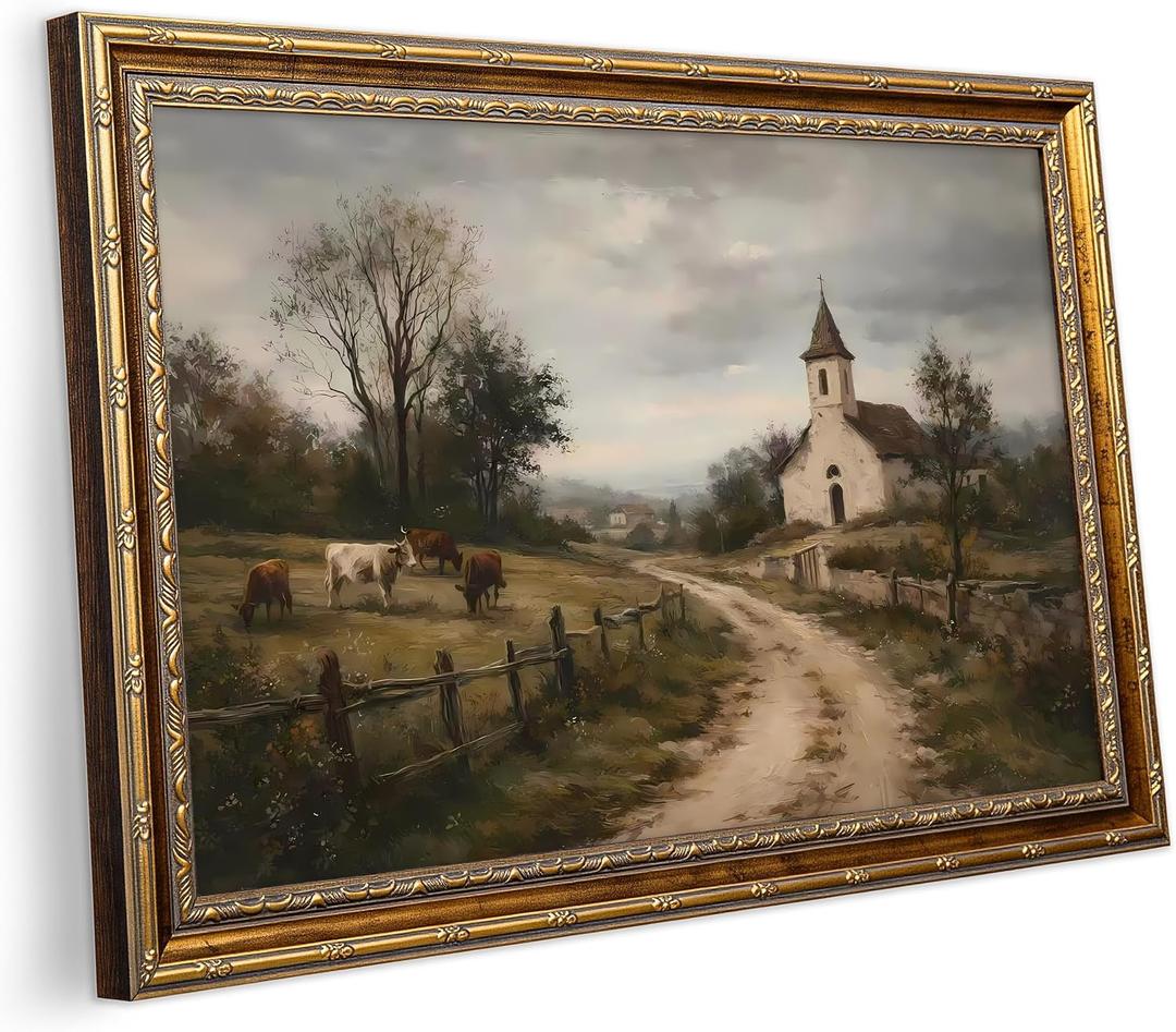Vintage Countryside Landscape Wall Art(Landscape Wall Art, 16x24in, Framed)
