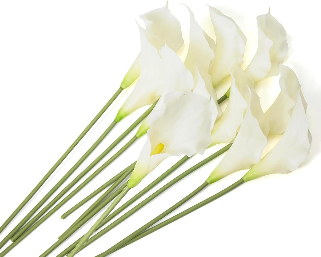 12 PCS White Calla Lily Artificial Flowers,14.6" Faux Calla Lilies Flower Real Touch Silicone Fake Lilies Flowers for Home Decor,DIY Wedding Centerpieces, Indoor Floral Arrangements