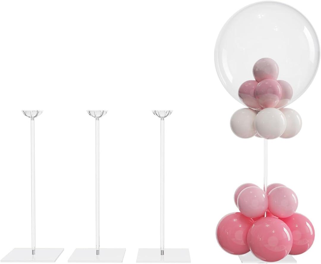YALLOVE Clear Acrylic Tabletop Balloon Stand Kit, 15.75 Inch 4 pack Balloon Stick Holder with Base for Table Top Centerpiece Party Decoration (Balloons Not Included)