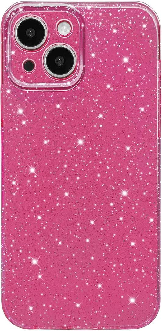 Hython Case for iPhone 15 Plus Case Glitter Cute Sparkly Shiny Bling Sparkle Phone Cases 6.7", Thin Slim Fit Soft TPU Bumper Shockproof Rubber Protective Cover for Women Girls Girly, Chalk Pink