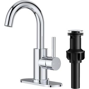 FORIOUS Single Hole Bathroom Faucets 3 Hole One Handle 360 Swivel Gooseneck Spout, Lead-Free, Suitable for Bathroom Wet Bar RV Vanity Restroom Sink, with Pop Up Drain and Supply Line