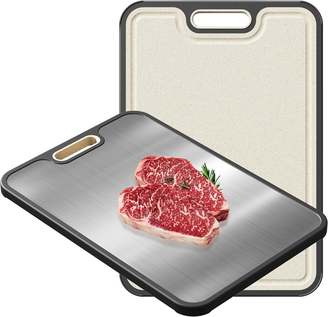 Stainless Steel Cutting Board, Double Sided Steel Cutting Boards for Kitchen, Stainless Steel/Wheat Straw Food-Grade Large Board for Meat, Non Toxic Cutting Board 1510