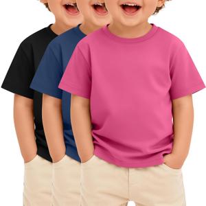 3 Pack Toddler Boys Shirts | Short Sleeve, Loose Fit Tees, Basic Crew Neck, Baggy, Summer, Plain, Soft Tops, Casual, Lightweight, Breathable