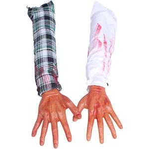 NUOBESTY 2pcs Halloween Fake Latex Severed Arms Scary Broken Hands for Haunted House Party Prop Supplies