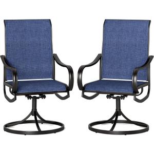 PHI VILLA Patio Swivel Dining Chairs Set of 2, All Weather Outdoor Chair with Textilene Mesh Fabric & Black Metal Frame for Outdoor Lawn Garden Poolside (Blue)