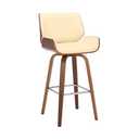 Armen Living Tyler 30" Bar Height Swivel Cream Faux Leather and Walnut Wood Bar Stool