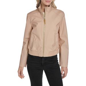 Cole Haan Women's Pin Stripe Rain Bomber Jacket, Light Sand, Large