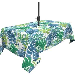 Outdoor Tablecloth 60x84 inch, Rectangle Table Cloth with Umbrella Hole and Zipper, Patio Table Covers for Spring, Summer, Party, Backyard, Picnic, BBQs, Islamorada Blue Green