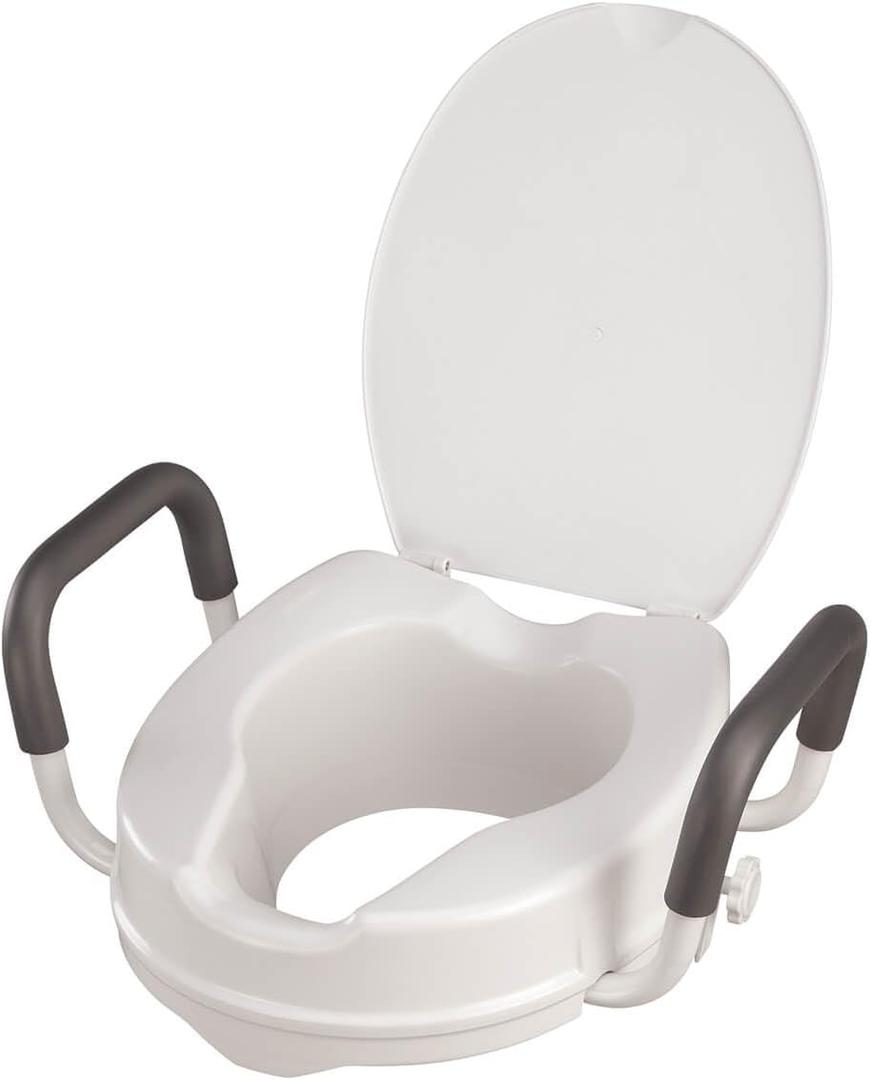 EasyComforts Raised 4 -Toilet Seat with Padded Arms and Lid, Bathroom