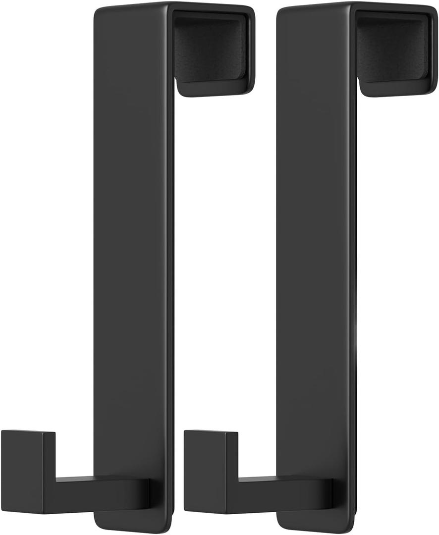 PMMASTO 2-Pack Over The Door Hooks - Rustproof Stainless Steel Door Hangers Fits for 1-3/4 Inch Thick Doors, Non-Marking and Tool-Free Easy Install (Black, L Shape)