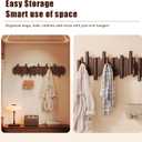 Wooden Coat Rack Wall Mounted Sticks Multi Rack Solid Handmade Natural Walnut Wood Artwork with 5 Flip-Down Unique Modern Hooks for Coats Bag Hat Umbrella