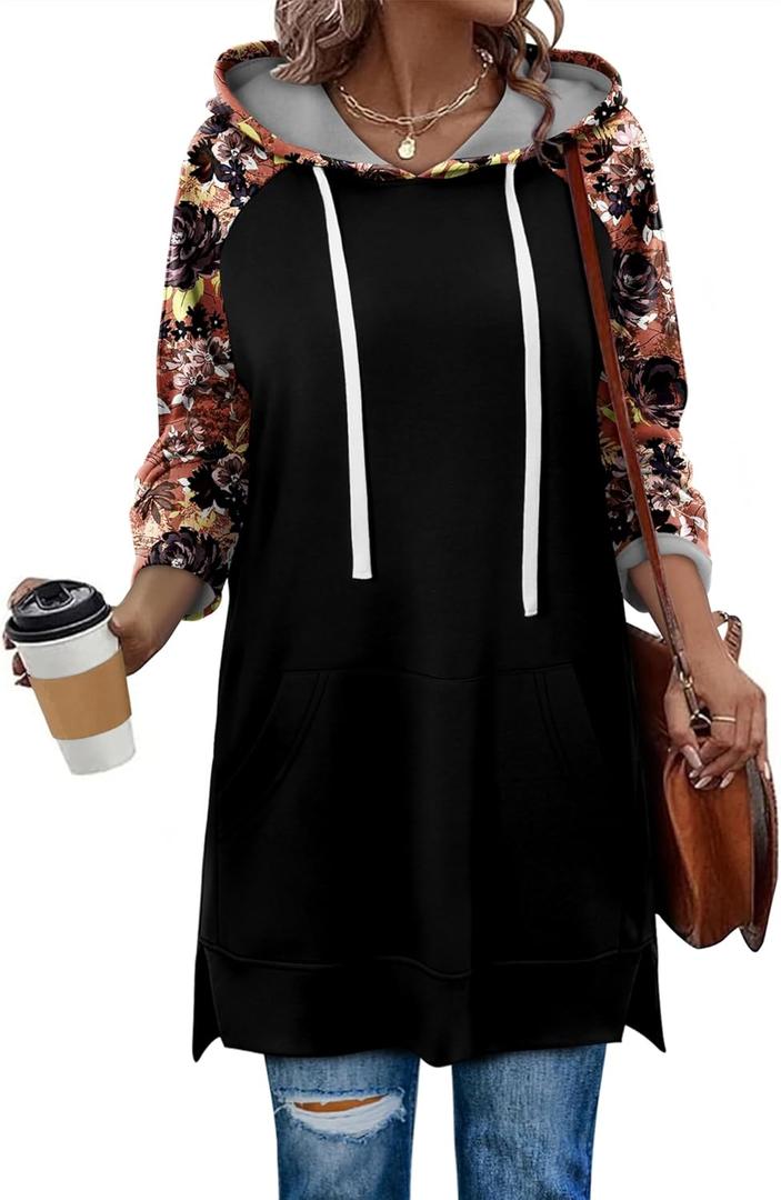 KISSMODA Women Hoodies Dress Long Sweatshirts Dress Raglan Sleeves Oversized Sweatshirts with Pocket 2025 Fall Winter Trendy (Medium)