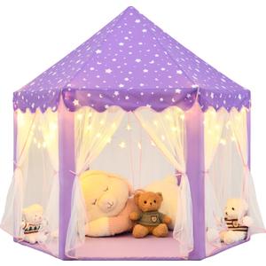 Purple Princess Tent for Girls, Kids Play Tent with LED Small Star Lights, Castle Playhouse Tent for Children Toddlers Indoor Outdoor Games, 5553 Inches