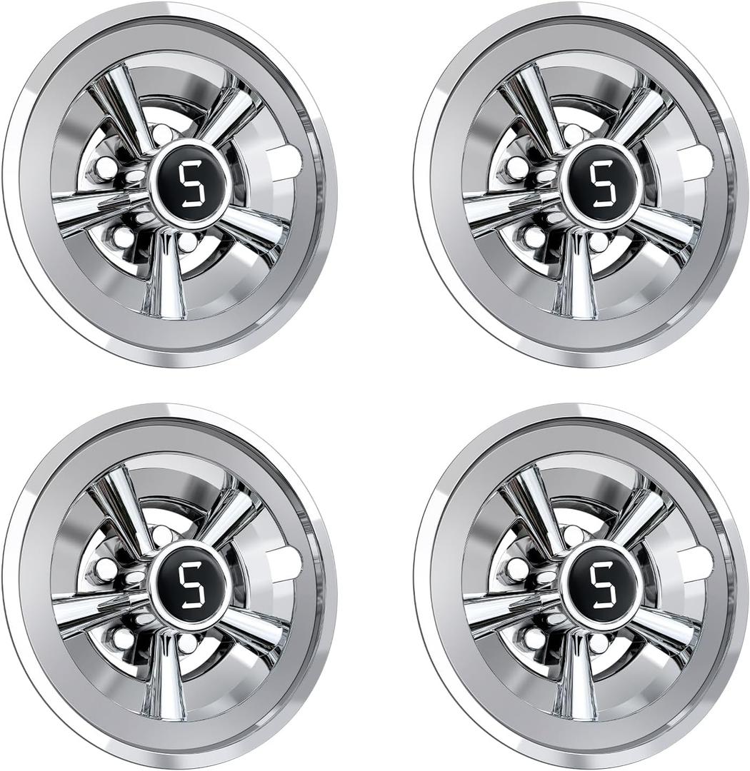 8 Inch Golf Cart Wheel Cover Hub Caps, Universal Chrome Golf Cart Hub Caps Snap-on Installation for Most Golf Carts Yamaha, Club Car, EZGO (Set of 4)