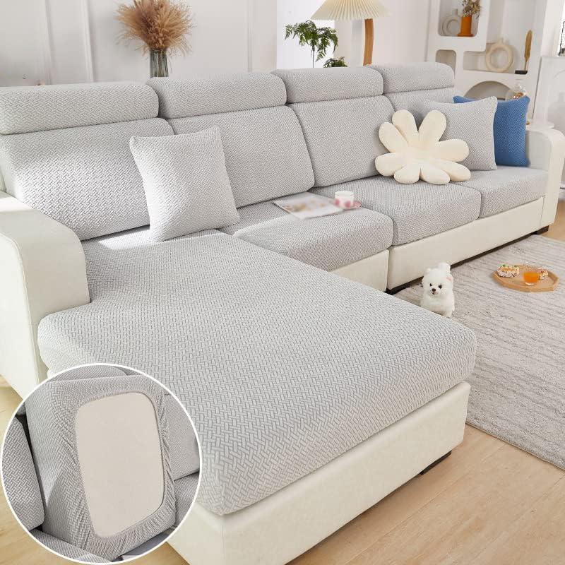Stretch Sofa Covers for Cushion Couch,Universal Wear Resistant Slipcover with Elastic Bottom,Magic Couch Cover Furniture Protector,Anti-Slip L Shape Sofa Cover,Chaise Cover,Weave-Light Gray