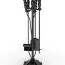 GameXcel 5PC Fireplace Tools Set - Fireplace Accessories Tool Set with Stand - 32" Wrought Iron Heavy Duty - Indoor Outdoor Fire Pit Wood Stove Hearth - Poker Tongs Shovel Brush - Black