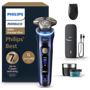 Philips Norelco Shaver i9000 Prestige Ultra, Wet & Dry Electric Shaver, Adriatic, SenseIQ Pro Technology, Triple Lift & Cut System, 360 Rotating NanoTech Precision Blades, Precision Trimmer, XP9401/92 (i9000 Prestige + UV Charge Case, QCP & Trimmer, Black)