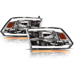 Alpha Owls 8711828 Crystal Headlights With Switchback Sequential LED Light Bar & Startup Light - Chrome Amber Fits 2009-2018 Dodge Ram 1500 2500 3500/2019-2023 Classic Halogen Models