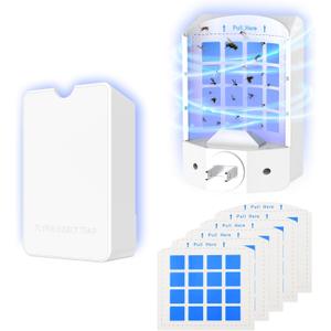 Indoor Fly Trap Plug in, Flying Insect Trap with Blue UV Light, Fruit Fly & Gnat Trap for Indoors, Mess-Free Bug Catcher for Home, 1 Device + 5 Refill Glue Cards