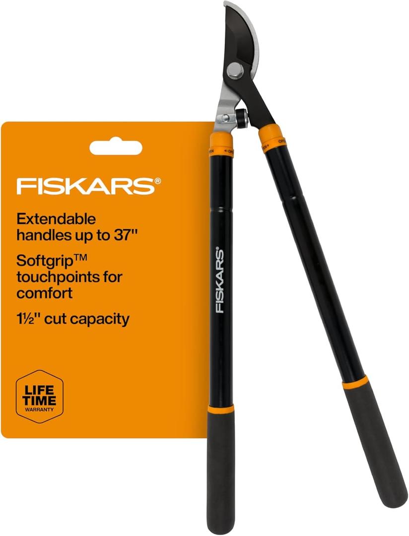 Fiskars Loppers for Tree Trimming, Heavy Duty, with Extendable Handle (24.5"-37" Range), Sharp Bypass Steel Blade Tree Branch Cutter up to 1.5-Inch Diameter Cut Capacity, Looper Extendable