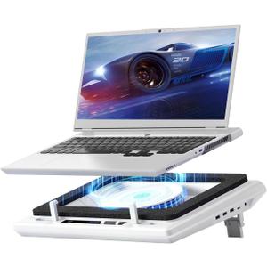 llano Laptop Cooling Pad with Powerful Turbofan(5.5inch Diameter), Fast Cooling Gaming Notebook Computer 15.6-21in, Adjustable Speed, Touch Control, LCD Screen, 3-Port USB A (White V13 Without RGB)