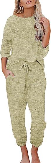 Ekouaer Womens Pajamas Set Long Sleeve Loungewear Soft Lounge Set Joggers with Pockets,XXL