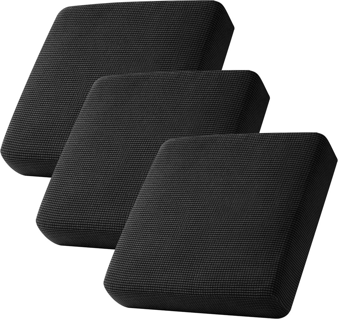 CHUN YI 3Piece Couch Cushion Covers Stretch Individual Sofa Seat Slipcovers Suitable for Armchair Loveseat Sofa with Spandex Jacquard Fabric(3pc,Black)