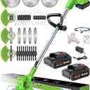 Electric Weed Wacker Cordless, 21V Battery Powered Weed Cordless Eater with 2 * 2.0Ah Battery Operated and Charger, 5 Types 26Pcs Blade Stringless Grass Trimmer, Brush Cutter for Lawn Garden Yard