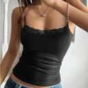 SOLY HUX Women's Lace Camisole Top Spaghetti Strap Slimming Tank Tops Aesthetic Clothes (Pure Black)