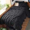 Bedsure Twin XL Comforter Set - Extra Long 5 Pieces Dorm Bedding Sets, GentleSoft Pinch Pleat Black Bed in a Bag with Pintuck Comforters, Sheets, Pillowcase & Sham