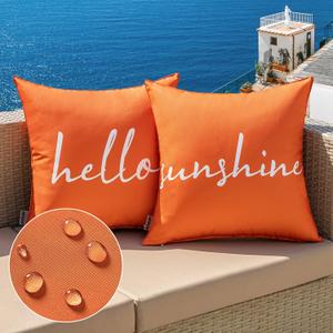 MIULEE Outdoor Waterproof Throw Pillow Covers Set of 2 Hello Sunshine Decorative Outdoor Square Pillowcases for Chair Patio Garden Couch Tent Balcony Sofa Orange 18x18 Inch