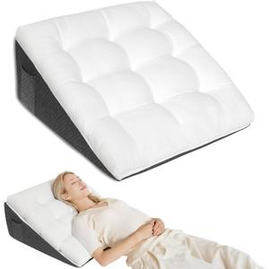 Bed Wedge Pillow for Sleep Apnea 12 Inch - Dual Layer Triangle Pillow with Soft PP Cotton Topper, Ideal Headboard Pillow for Post-Surgery Recovery, Snoring & Back Pain Relief, 24x24x12