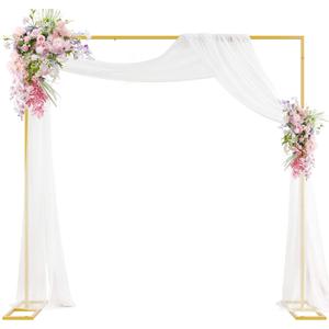 Putros Heavy Duty Backdrop Stand 8ft x 8ft Gold Pipe and Drape Kit Adjustable Metal Backdrop Sand for Wedding Photobooth Exhibition Decoration