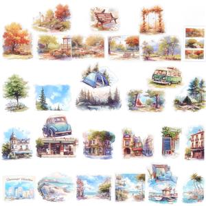 Nature Landscape Stickers Set - 120 Pcs Clear PET Travel Stickers for Scrapbooking, Journaling, Junk Journal - Waterproof Transparent Coastal Outdoor Aesthetic for Luggage, Scrapbook Supplies