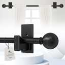 Black Curtain Rods No Drilling-Adjustable No Drill Curtain Rods for Windows 32-45 Inch with Adhesive Brackets for Bedroom Apartment Renter Friendly 5/8" Small Door Cafe Single Rod Easy Install