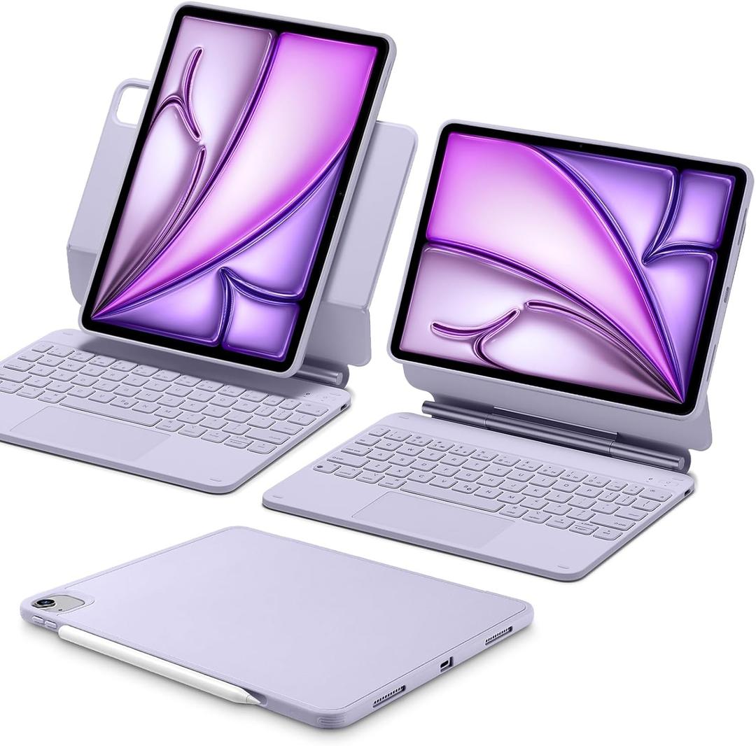 ESR iPad Air 11 Inch Case with Keyboard (M3/M2, 2025/2024) & iPad Pro 11/Air 5th/4th Gen Keyboard, Easy-Set Magnetic Stand, Portrait/Raised Modes, with Removable Protective Case, Purple