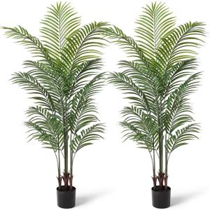 Artificial Areca Palm Plant 5.5Ft Fake Tropical Palm Tree, Perfect Faux Dypsis Lutescens Plants in Pot for Indoor Outdoor House Home Office Garden Modern Decoration Housewarming Gift,2Pcs