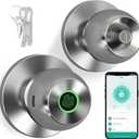 52HZ Smart Fingerprint Door Lock, 3 in 1 Finger Print Door Knob with Tuya App Control & Key, Auto Lock, Thumbprint Keyless Entry Door Lock for Front Door, Home, Apartment, Office, Satin Nickel