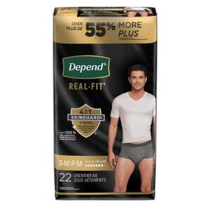 Depend Real Fit Adult Diapers, Incontinence Underwear for Men, Disposable, Maximum Absorbency, Small/Medium, Grey, 22 Count, 