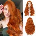 Orange Long Curly Wigs for Women Ginger Wavy Synthetic Natural Middle Part Copper Red Wig for Daily Party Use