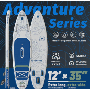 Adventure 12’×35"/39" Extra Wide Paddle Board, One-Stop Premium SUP Board Accessories, Tailored 5 Fins, Stable Inflatable Stand Up Paddle Boards for Youth/Adults of All Skill Levels