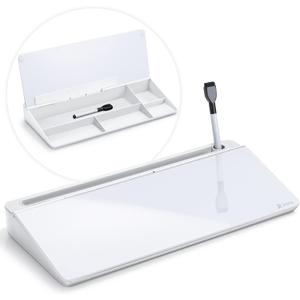 Varhomax Glass Desk Whiteboard with Storage, Desktop Organizer to-do List Memo Notepad Dry Erase White Board for Home Office and School Supplies (White)